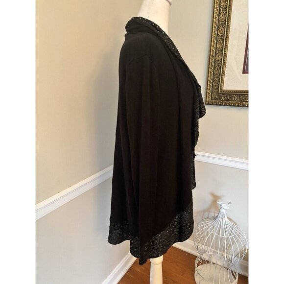 Soft Surroundings Womens Size M Black Open Front Cardigan Sweater Sequin Trim - Picture 3 of 6